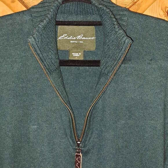 EDDIE BAUER 1/4 Zip Sweater, Hunter Green, Men's Size Large, Gently Worn - Picture 4 of 6